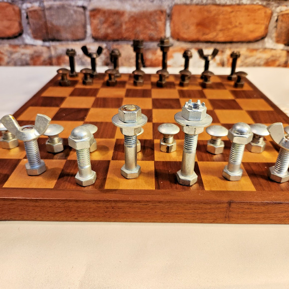 Steampunk Nuts and Bolts Chess Set – Full 32 Metal Pieces – Industrial Punk VTG - Picture 3 of 11
